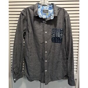 Modern‎ Amusement Gray Shirt Button Up Long Sleeve Size L Pocket Aztec